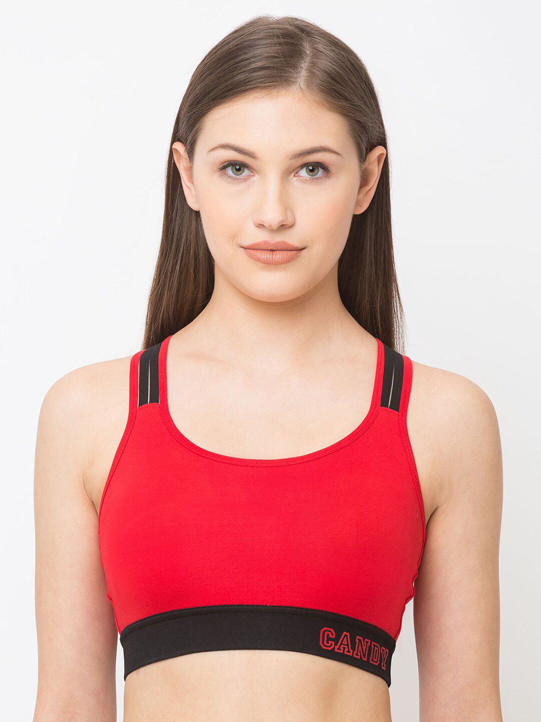 Candyskin Red & Black Solid Non-Wired Lightly Padded Everyday Bra CSSPORTB02Red Price in India