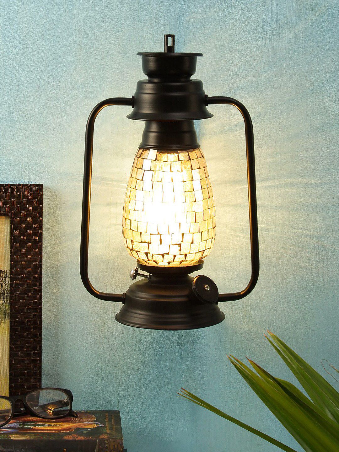 Devansh Beige & Black Textured Traditional Ceiling Lantern Price in India
