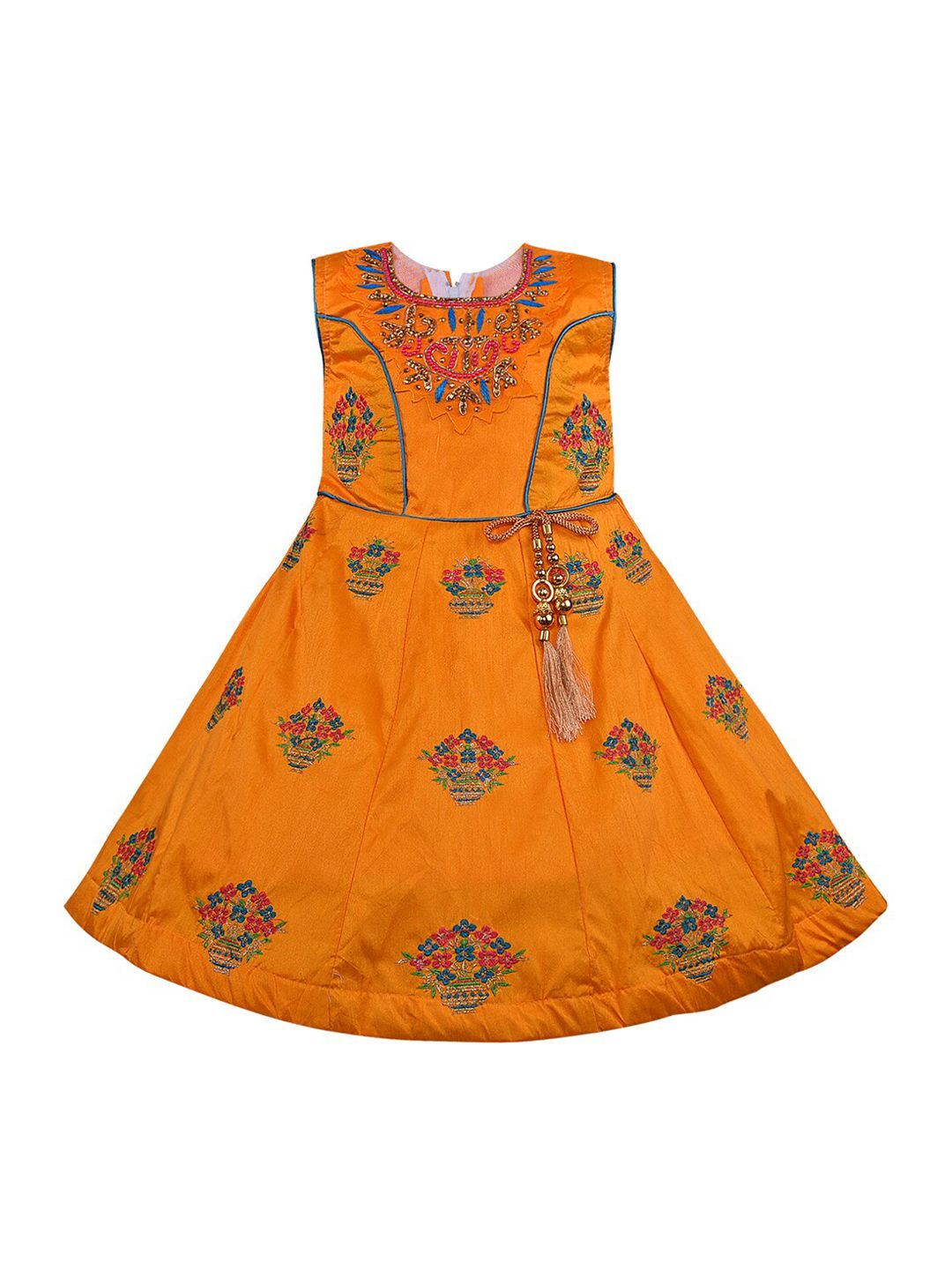 Wish Karo Girls Yellow Embroidered A-Line Dress