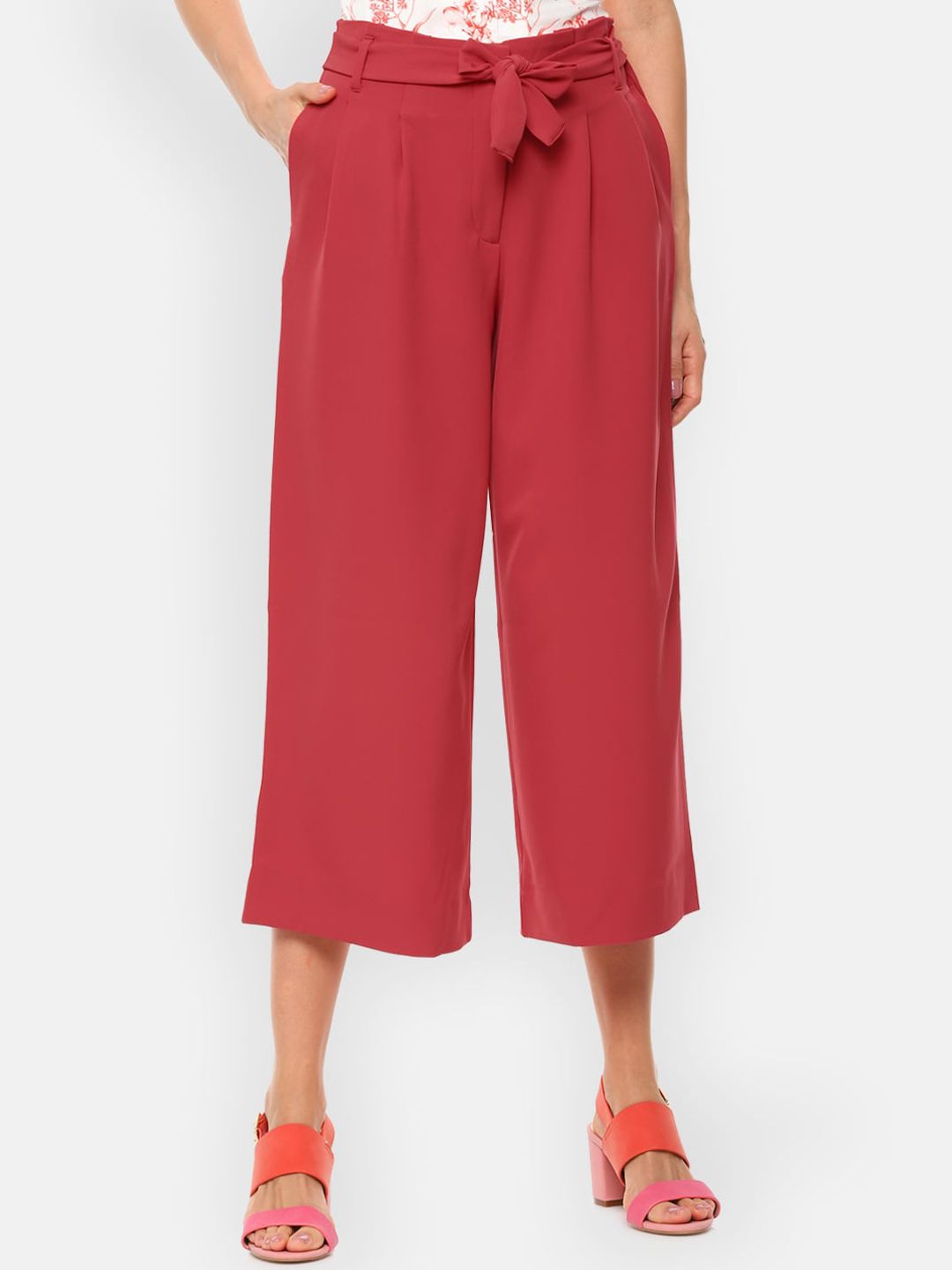 Van Heusen Woman Red Regular Fit Solid Culottes Price in India