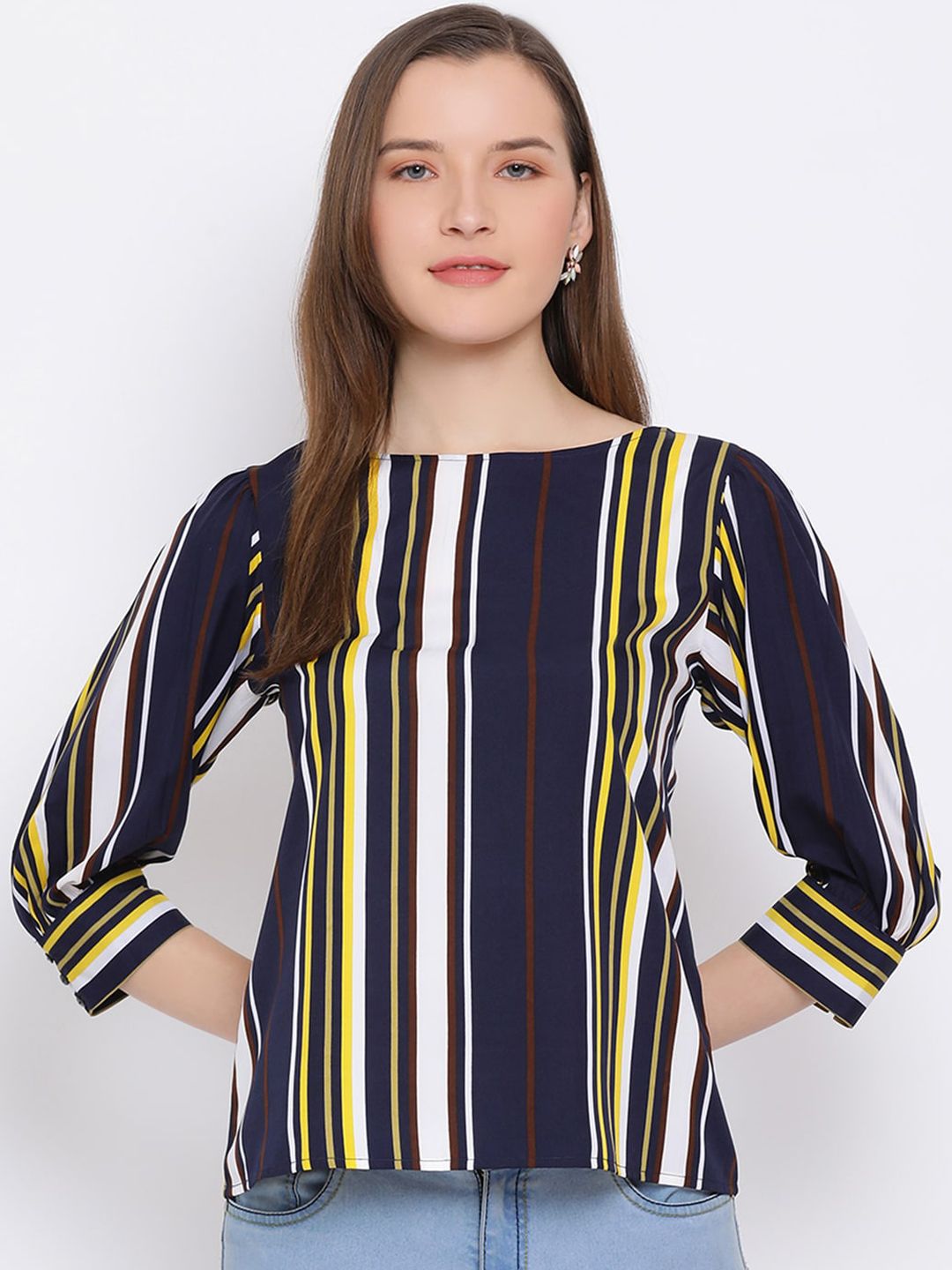 ALL WAYS YOU Women Navy Blue Striped Top