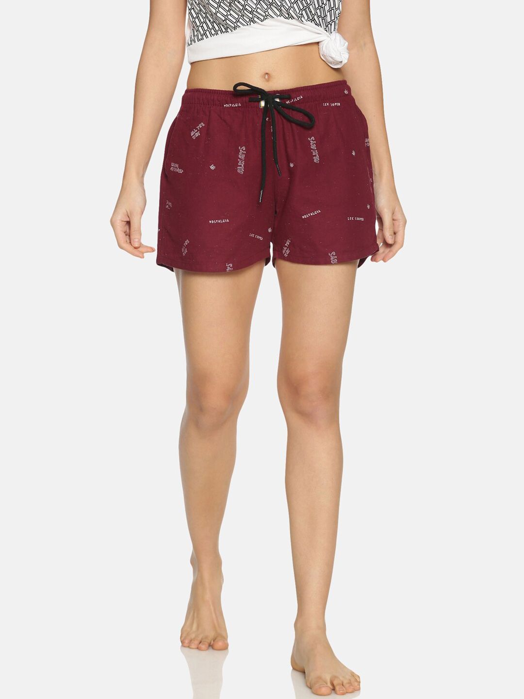 Bene Kleed Women Maroon Printed Anti-Bacterial Lounge Shorts Price in India