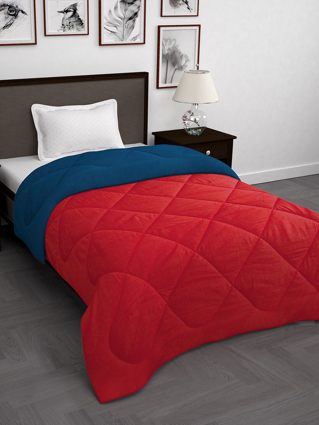 Story@home Red & Navy Blue Solid Mild Winter 200 GSM Single Bed Comforter Price in India