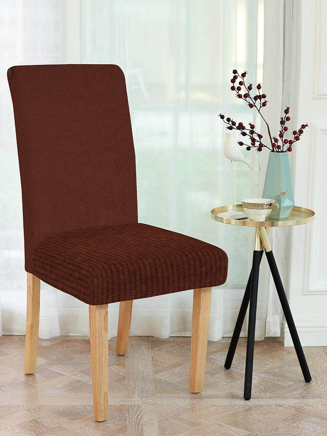 Cortina Set Of 4 Brown Solid Chair Covers Price in India