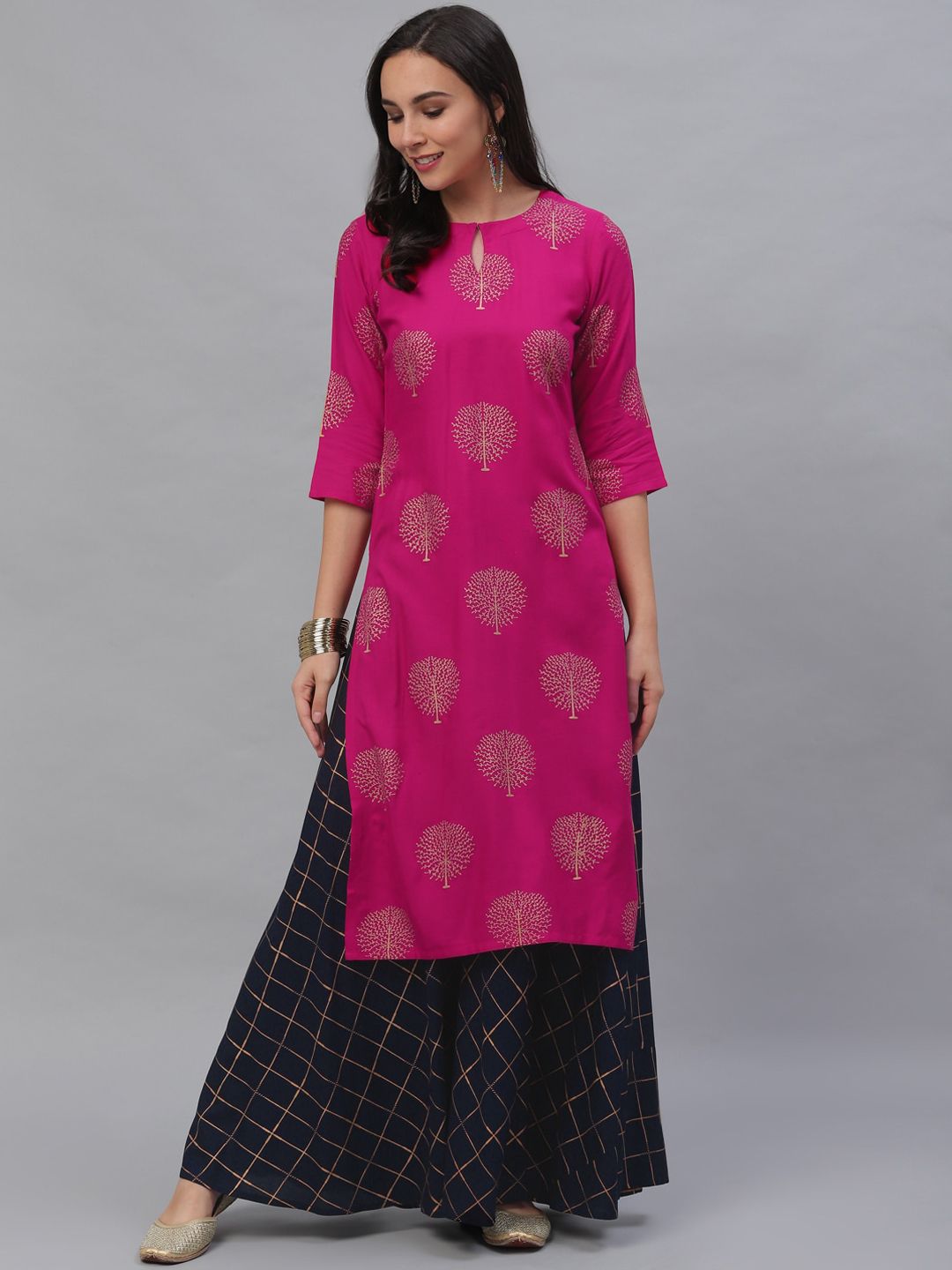 GERUA Women Pink Ethnic Motifs Printed Panelled Kurta with Skirt Price in India