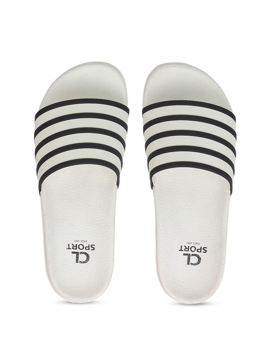 Carlton London sports Women White & Black Striped Sliders Price in India