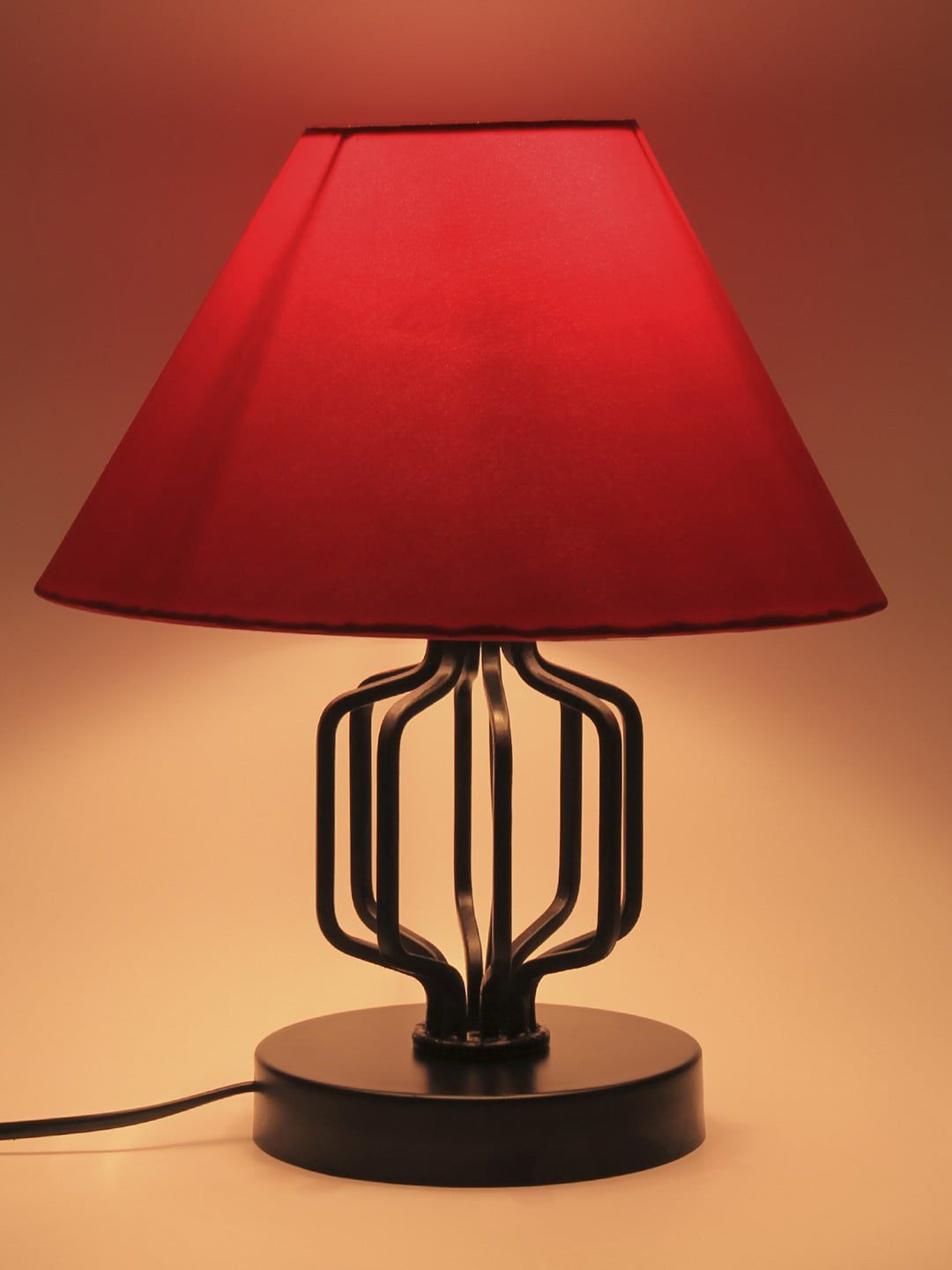Devansh Red & Black Solid Traditional Bedside Standard Table Top Lamp with Shade Price in India