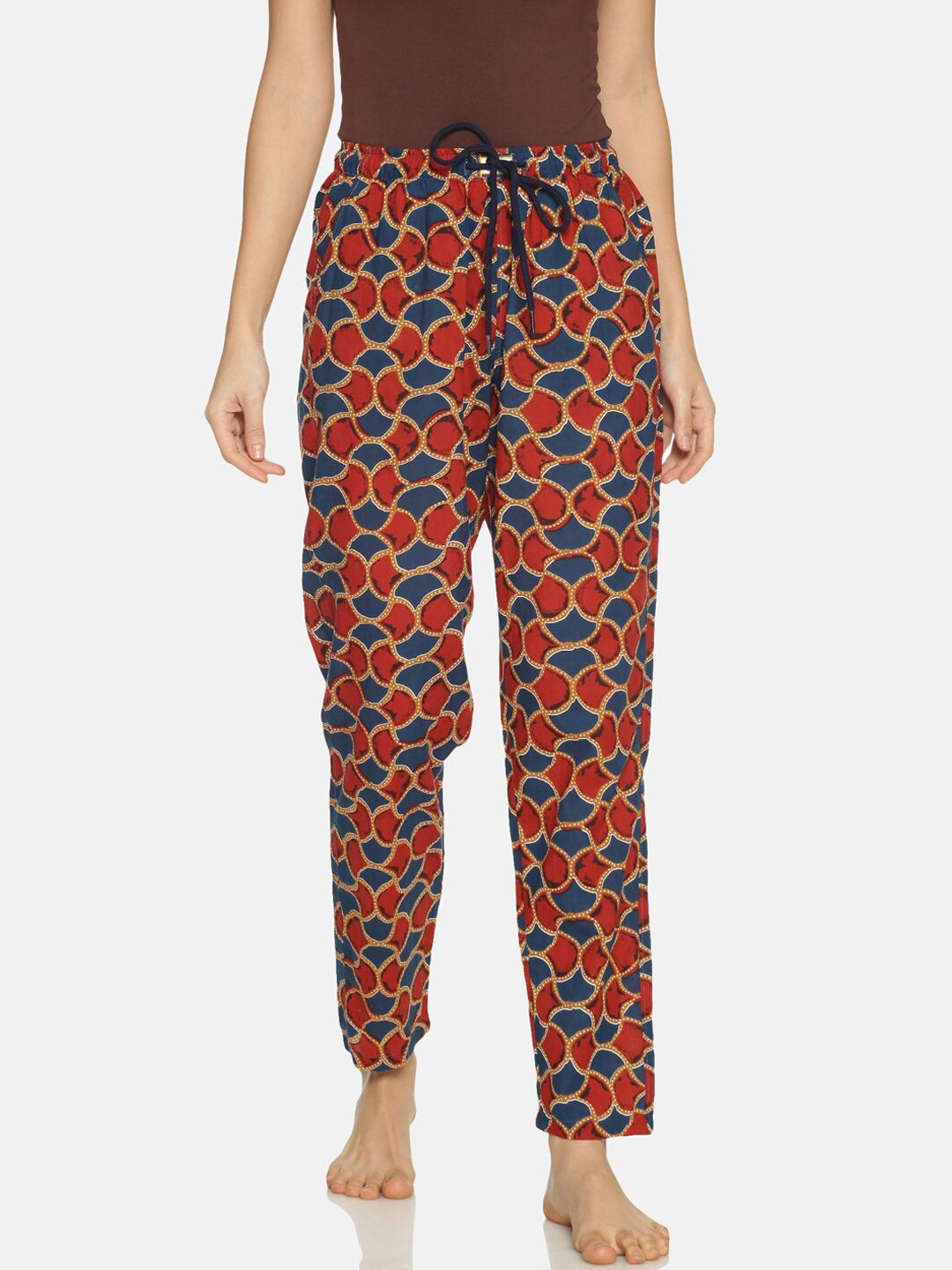 Bene Kleed Women Red & Navy Blue Anti Bacterial Printed Lounge Pants Price in India