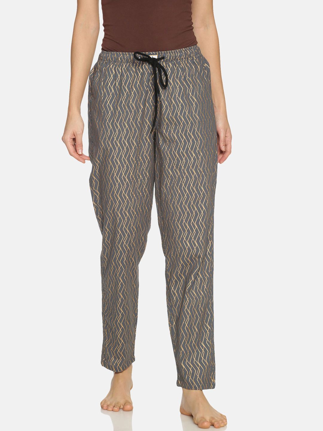 Bene Kleed Women Grey & Gold-Coloured Printed Anti Bacterial Lounge Pants Price in India