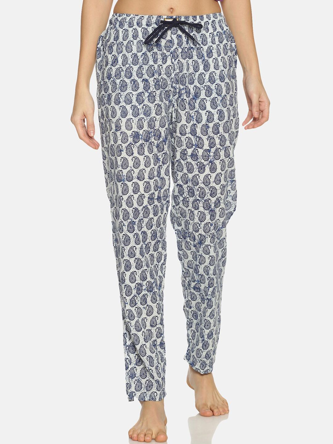 Bene Kleed Women Blue & White Printed Anti Bacterial Lounge Pants Price in India