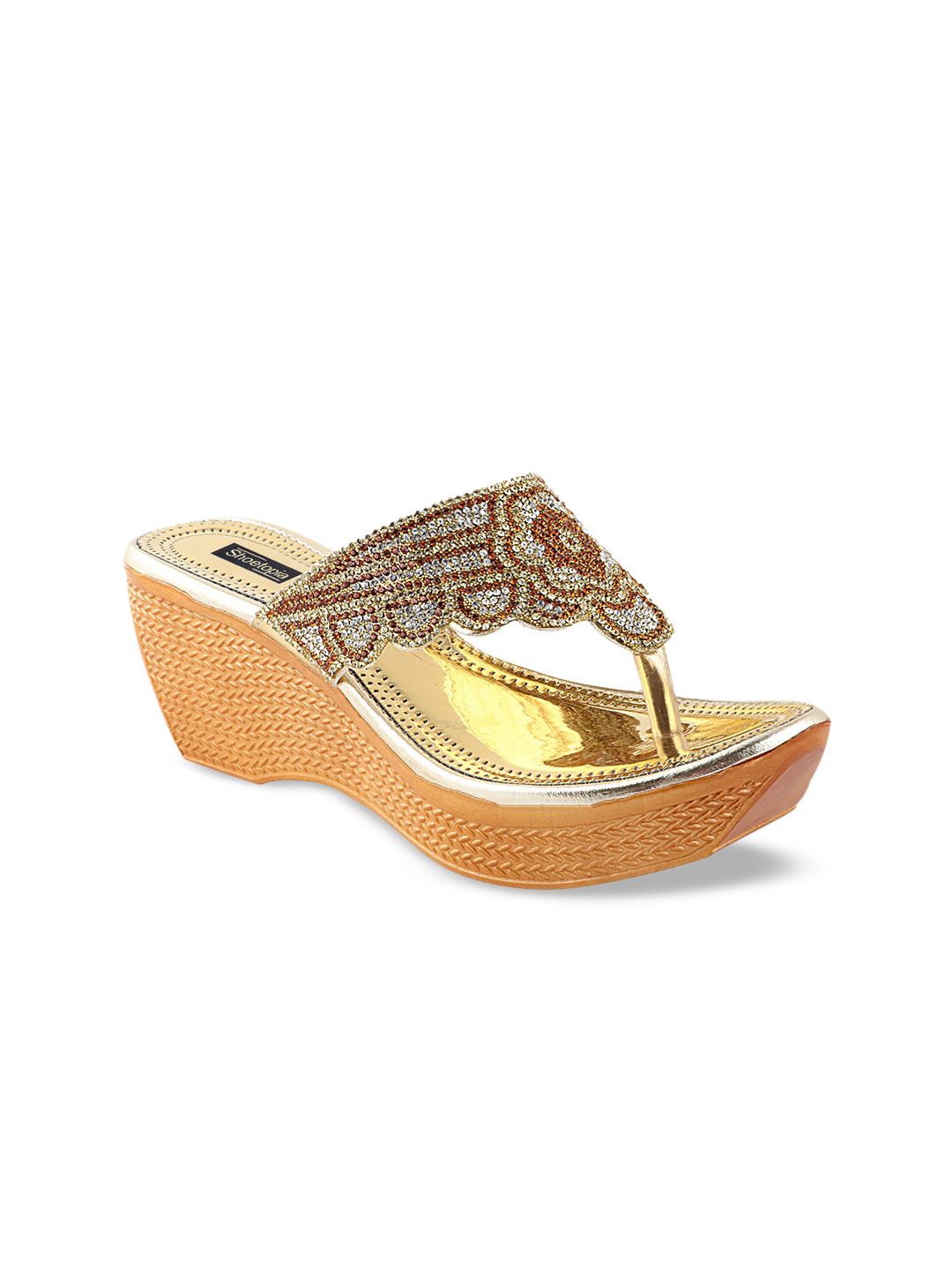 Shoetopia Women Gold-Toned Embellished Heels Price in India