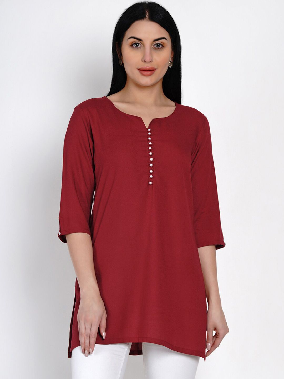 Women Maroon Solid Tunic Price in India