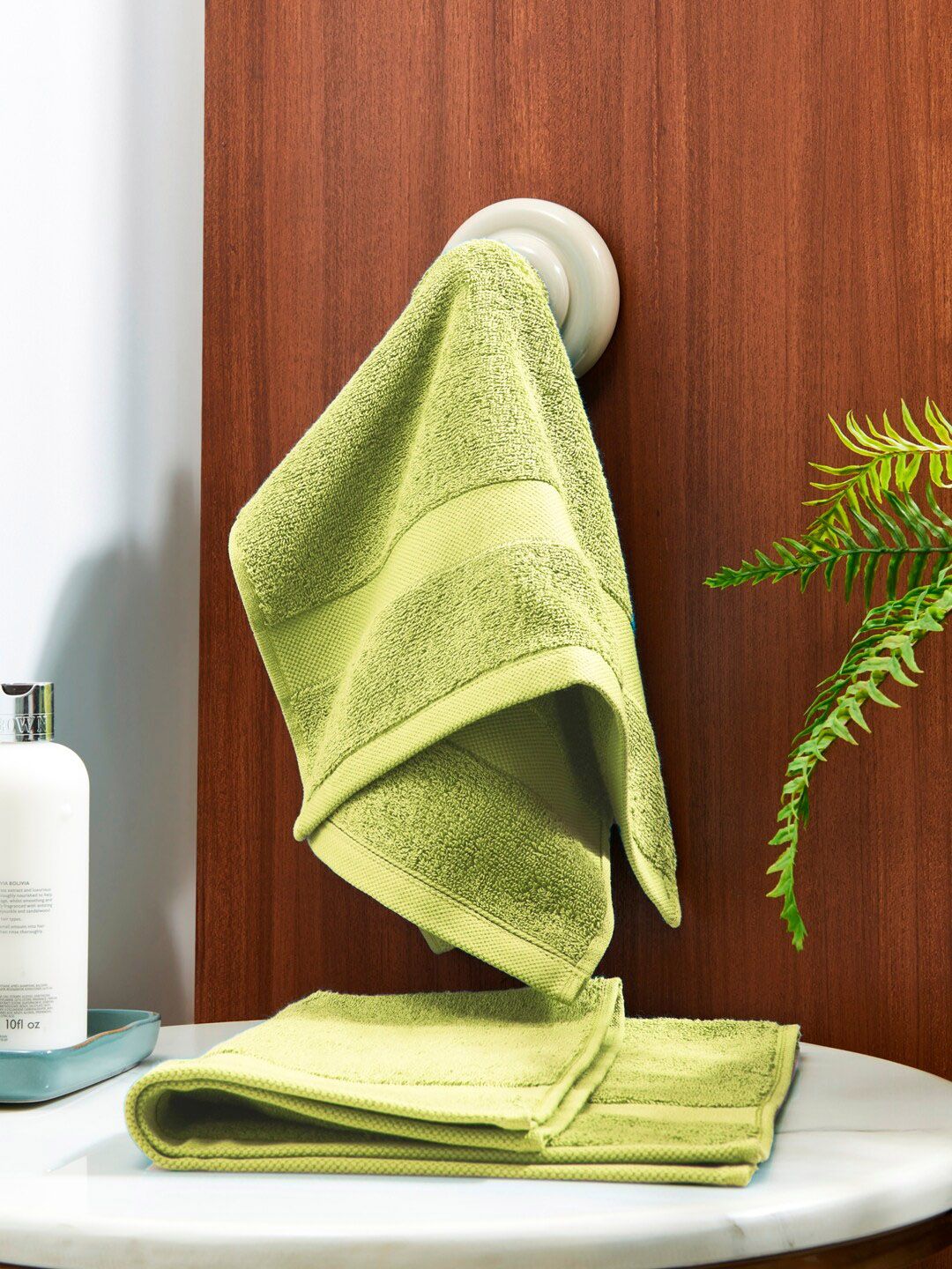 DDecor Unisex Set Of 2 Green Solid 500 GSM Live Beautiful Hand Towels