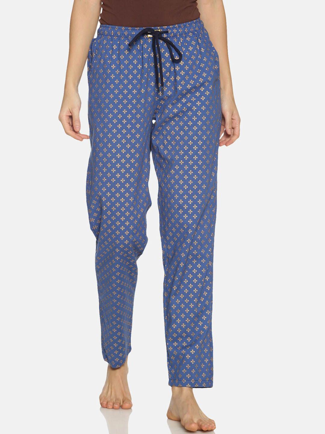 Bene Kleed Women Blue & Gold-Coloured Printed Anti Bacterial Lounge Pants Price in India