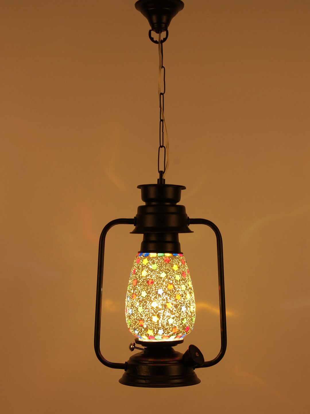 Devansh Multicoloured Self Design Mosaic Glass Hanging Lantern Price in India