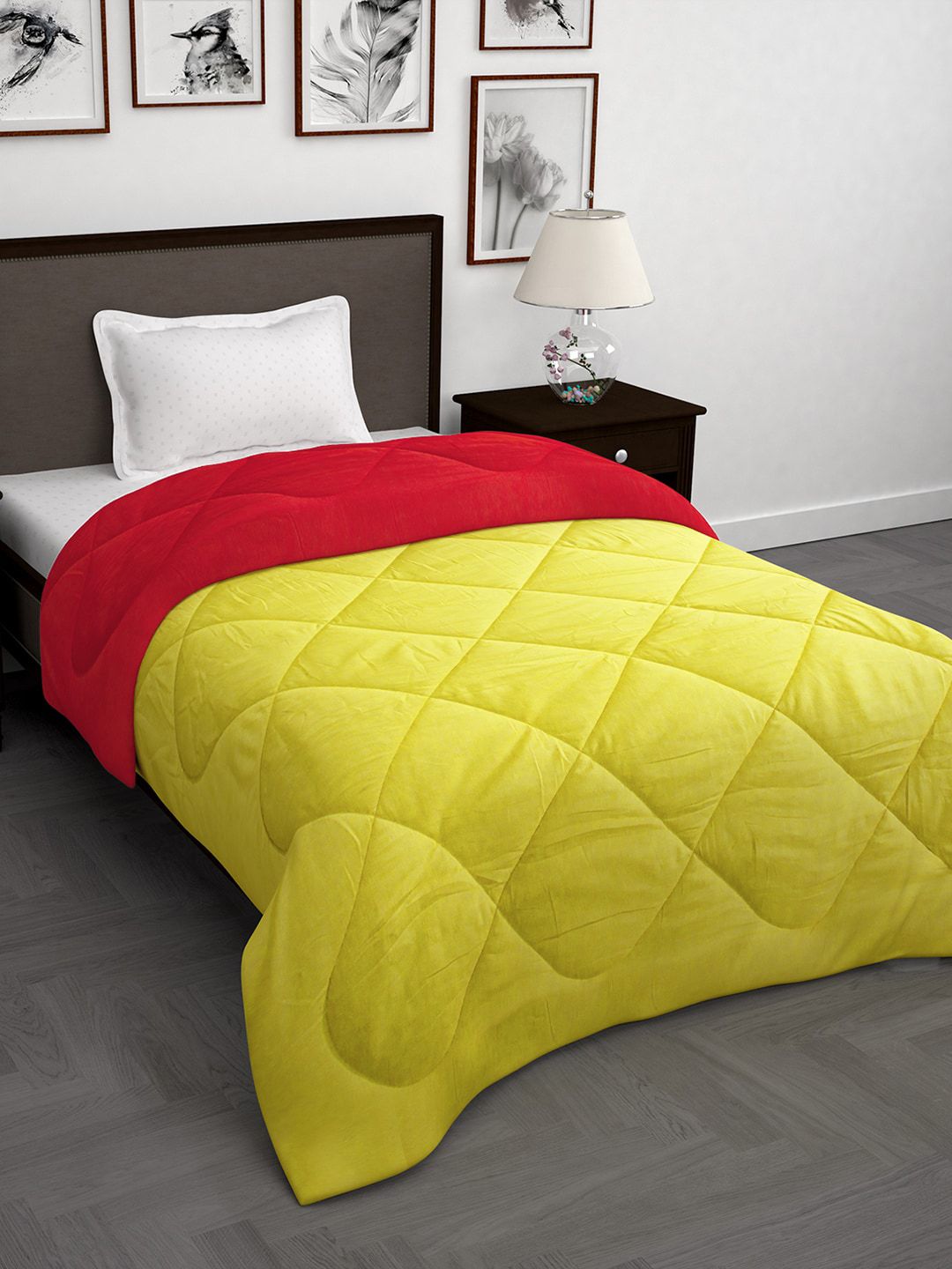 Story@home Yellow & Red Solid Mild Winter 200 GSM Reversible Single Bed Comforter Price in India