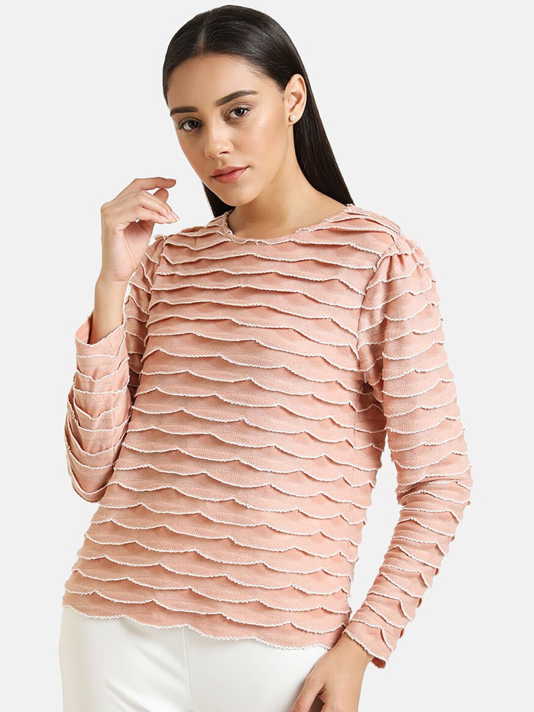 Kazo Women Peach-Coloured Self Design Sweatshirt Price in India