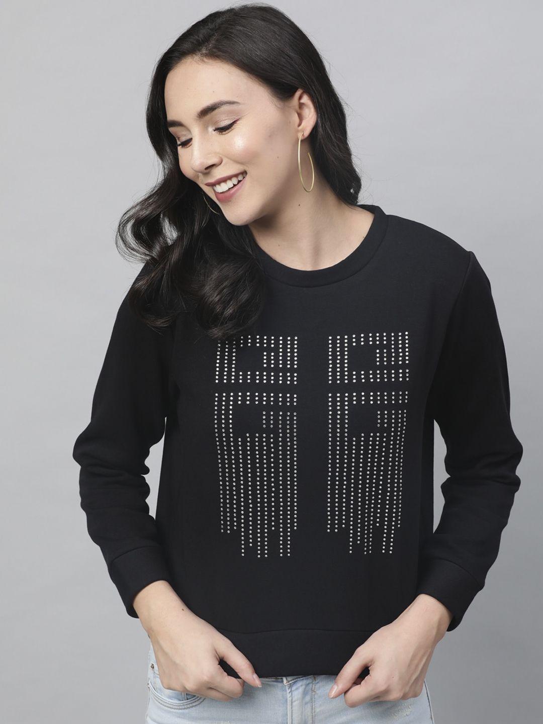 STREET 9 Women Black Embellished Sweatshirt Price in India