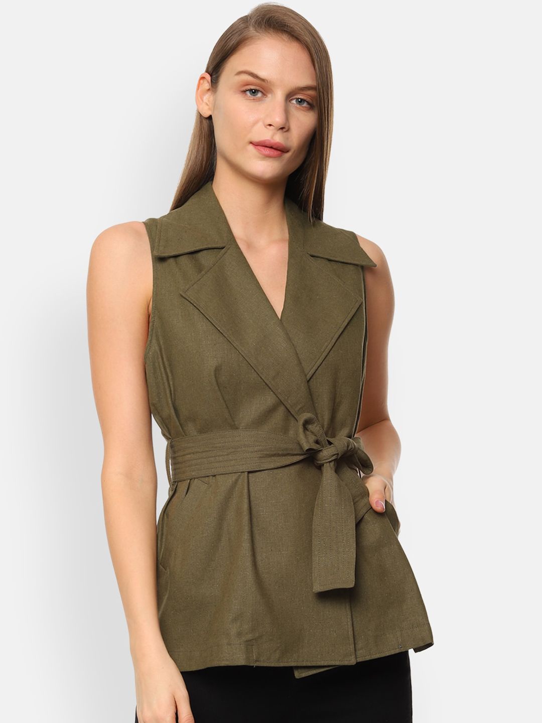 Van Heusen Woman Women Olive Green Solid  Single Breasted Blazer Price in India
