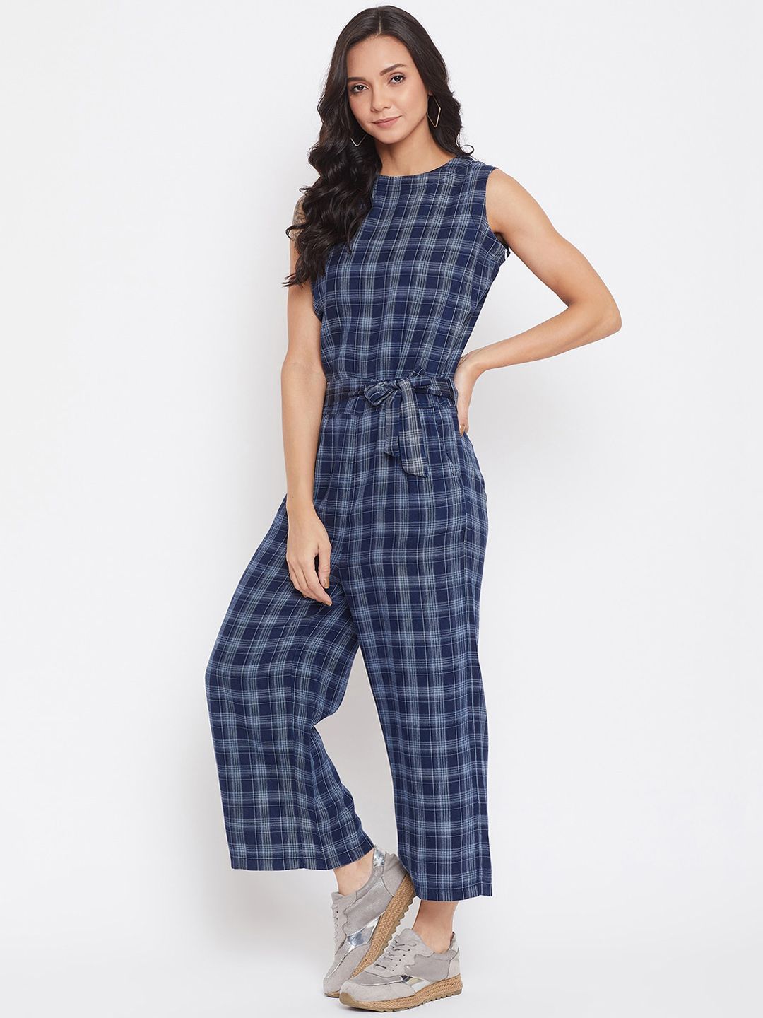 Crimsoune Club Women Blue Checked Basic Jumpsuit Price in India