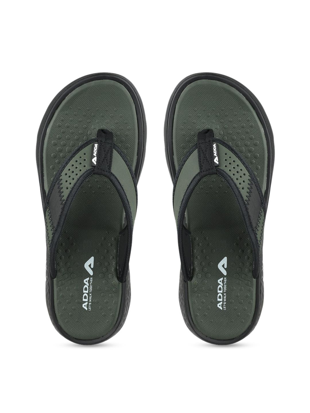 Adda Men Olive Green & Black Colourblocked Thong Flip-Flops
