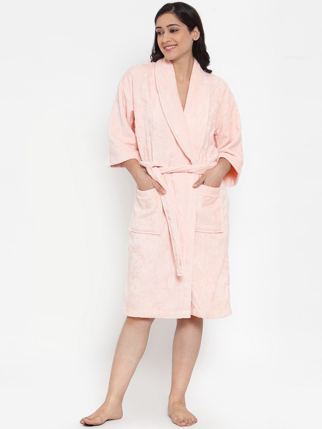 Trident Women Pink Solid Medium Bath Robe Price in India