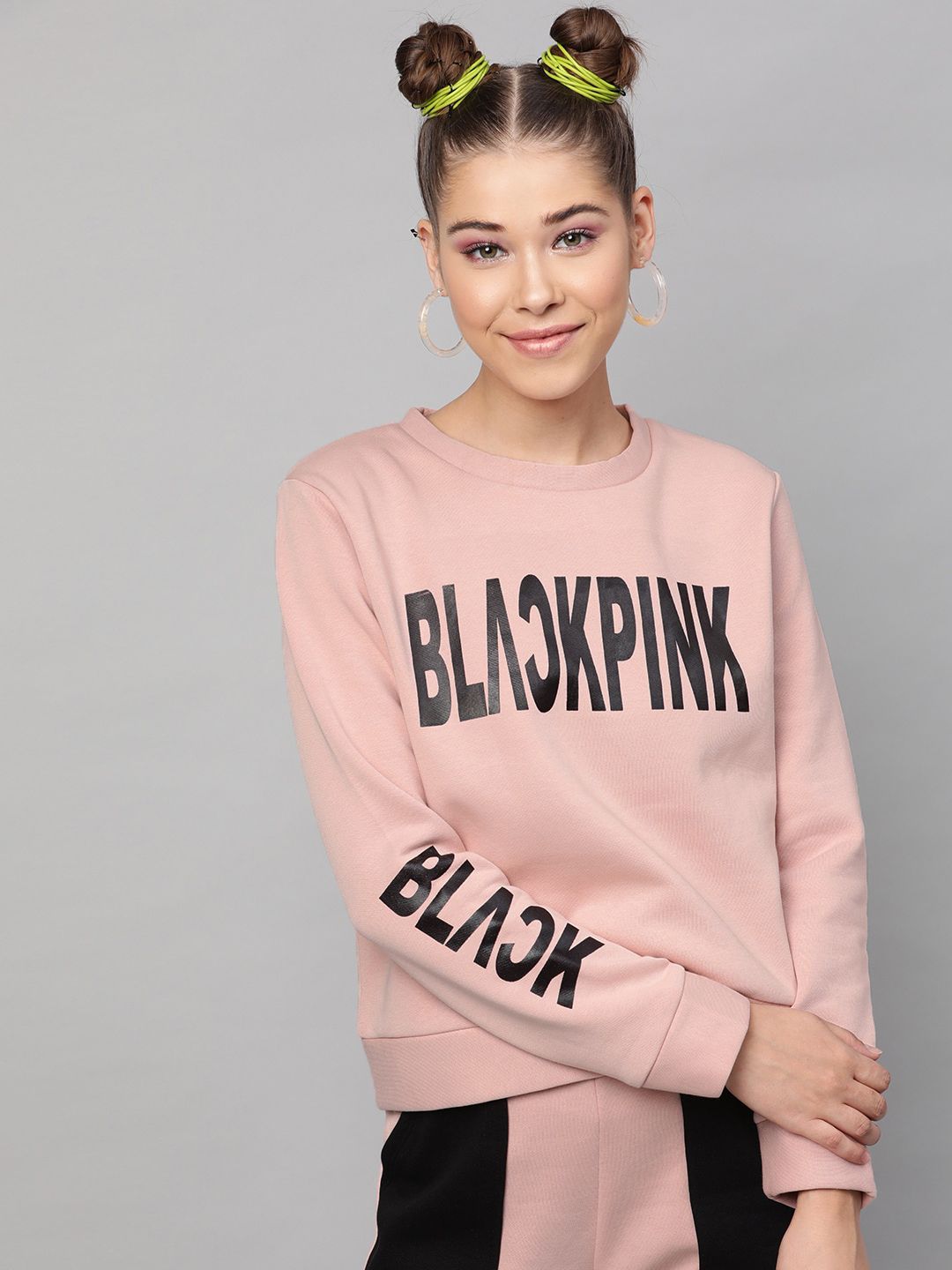 STREET 9 Women Pink & Black Printed Sweatshirt Price in India