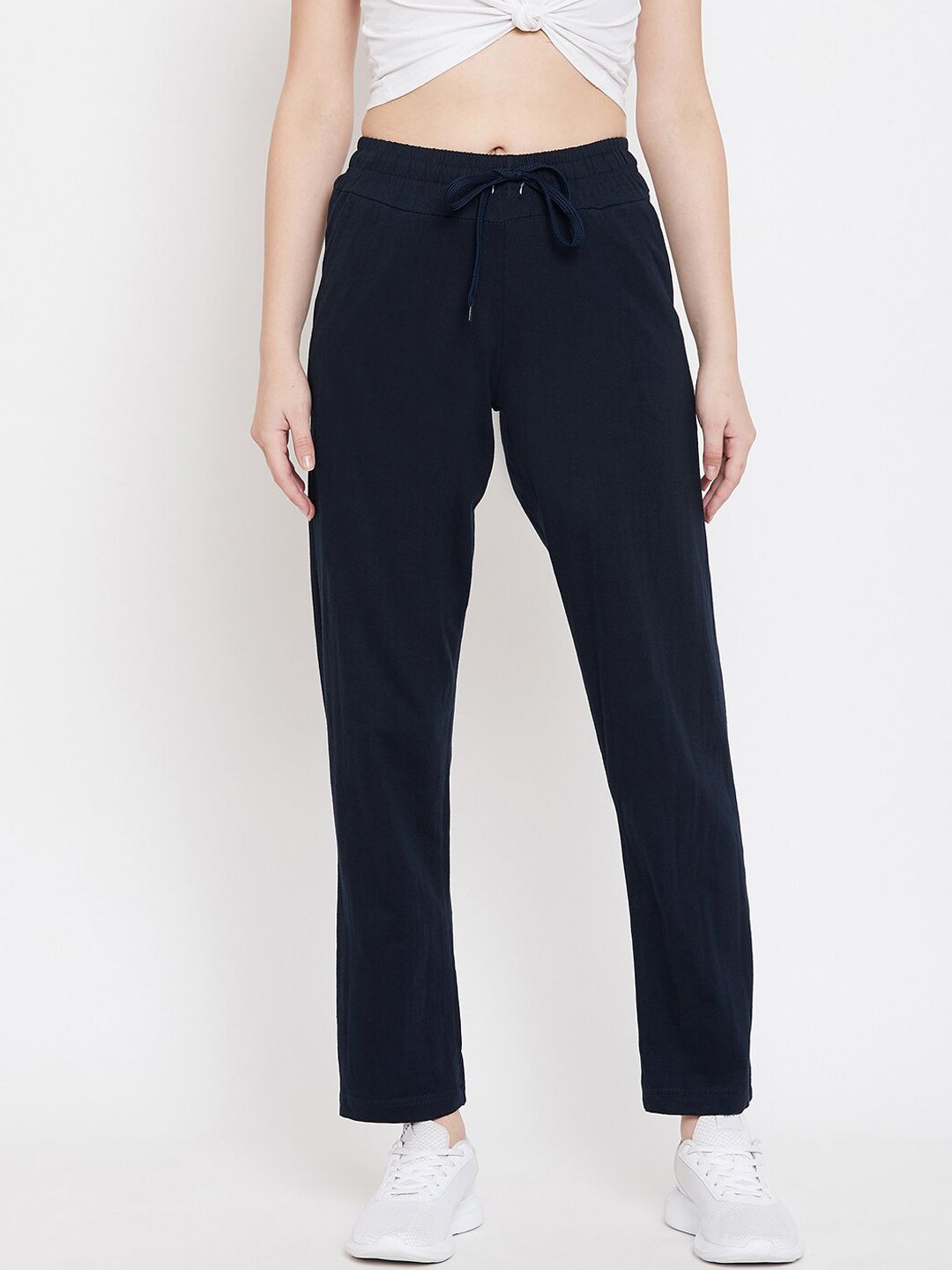 StyleStone Women Navy Blue Solid Track Pants Price in India