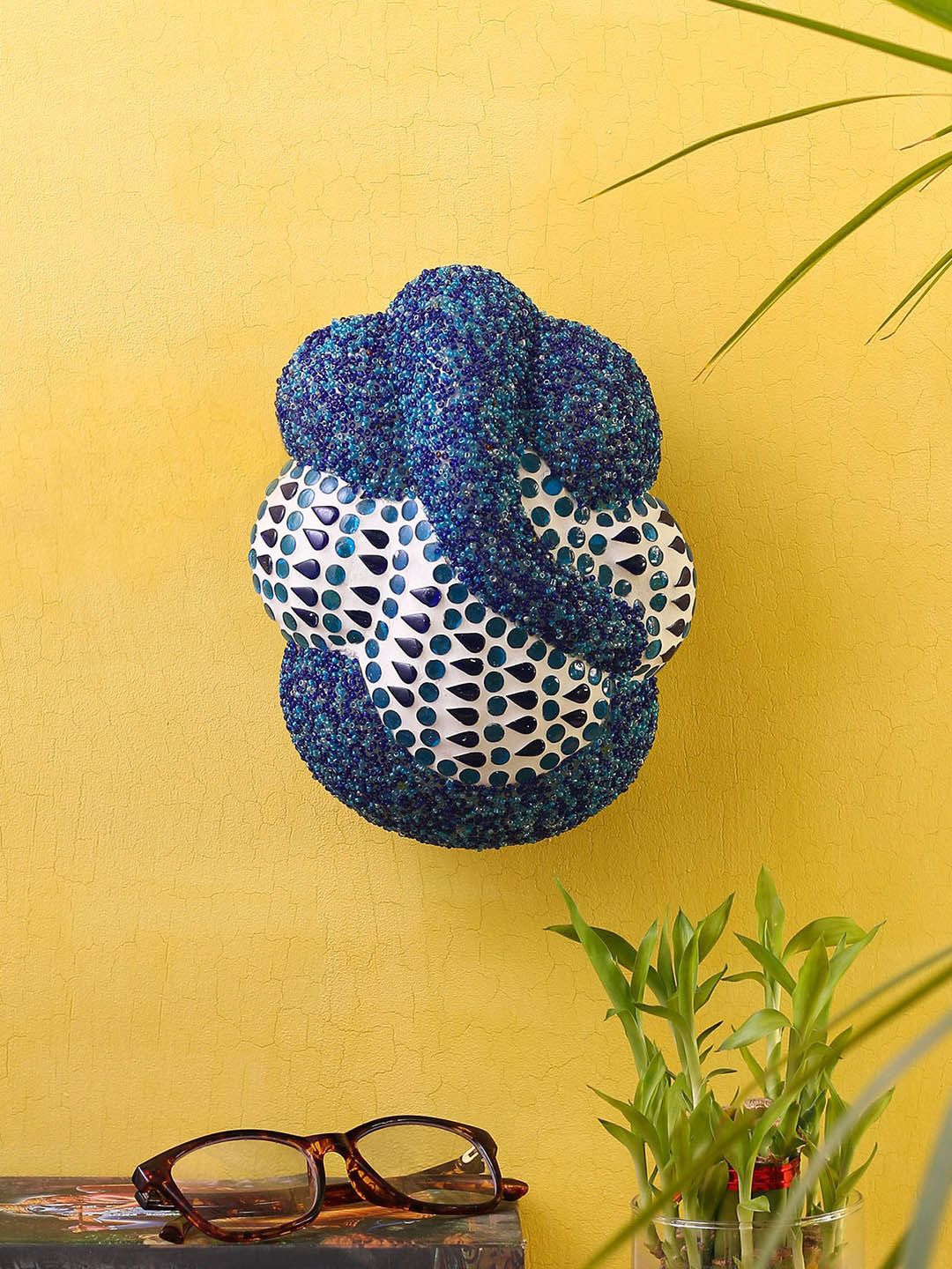 Devansh Blue & White Textured Ganesh JI Contemporary Flash Mount Light