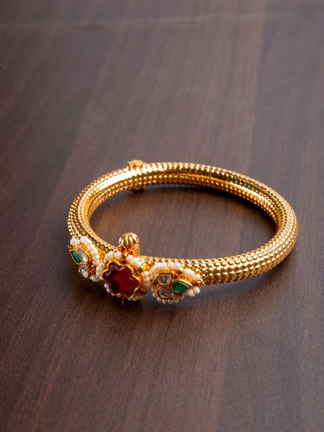 MORKANTH JEWELLERY Red & Green Gold-Plated Handcrafted Kada Bracelet Price in India
