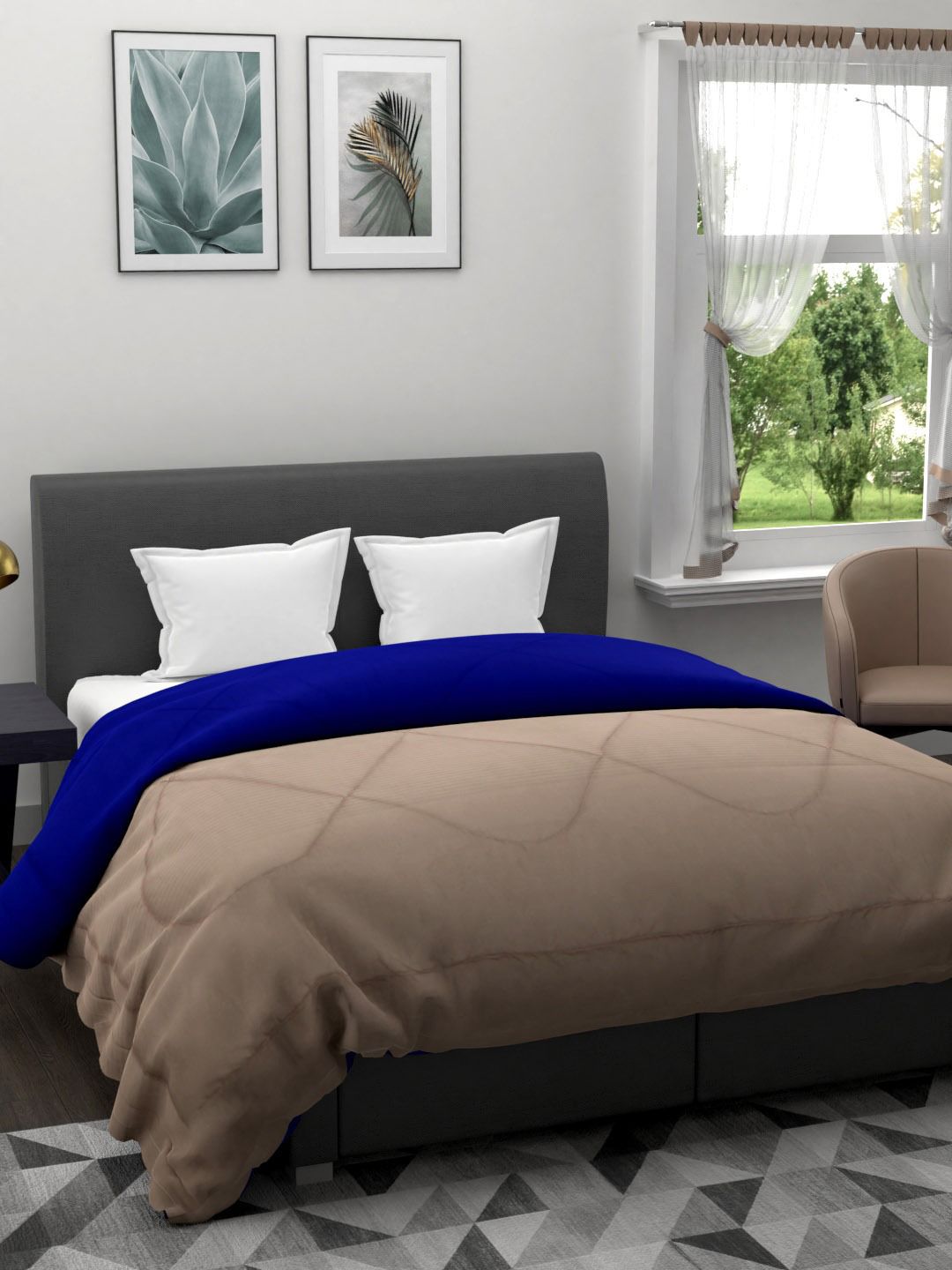 URBAN SPACE Beige & Blue Solid Mild Winter 233 GSM Double Bed Comforter Price in India