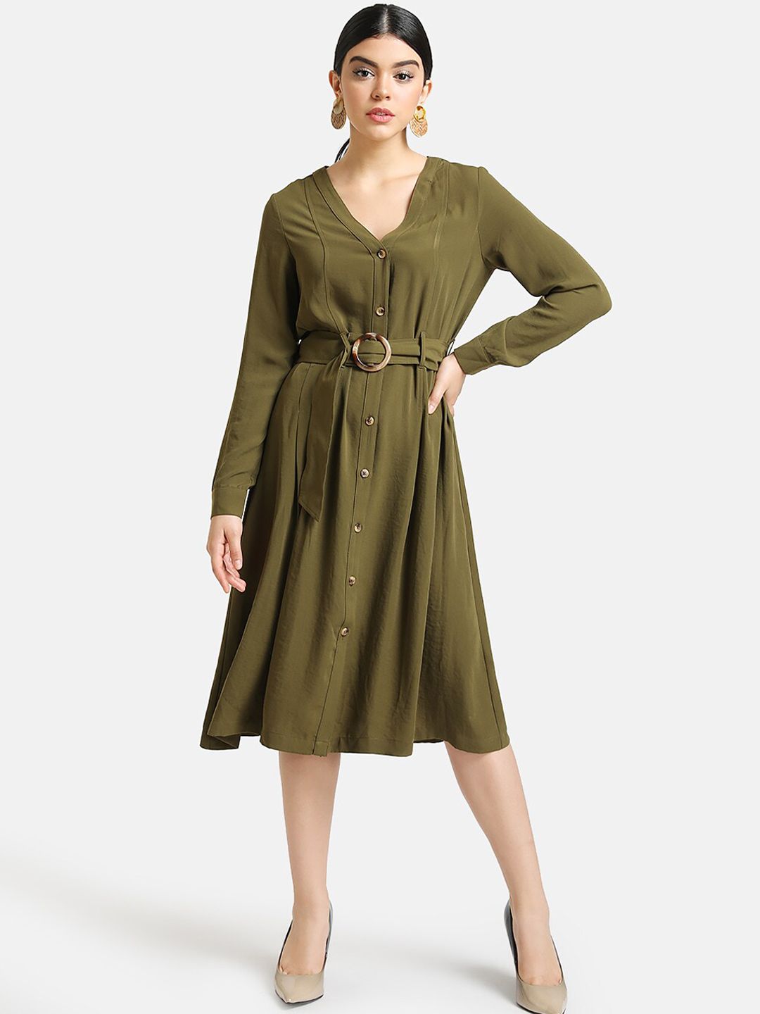 Kazo Women Green Solid A-Line Dress