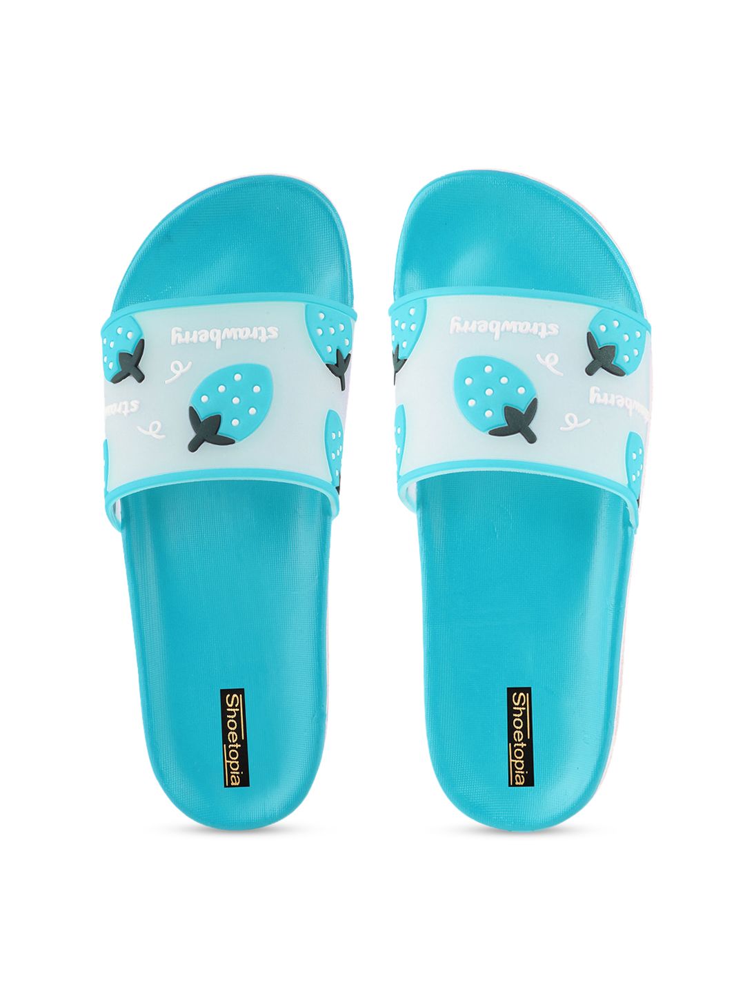 Shoetopia Women Blue Self Design Sliders Price in India