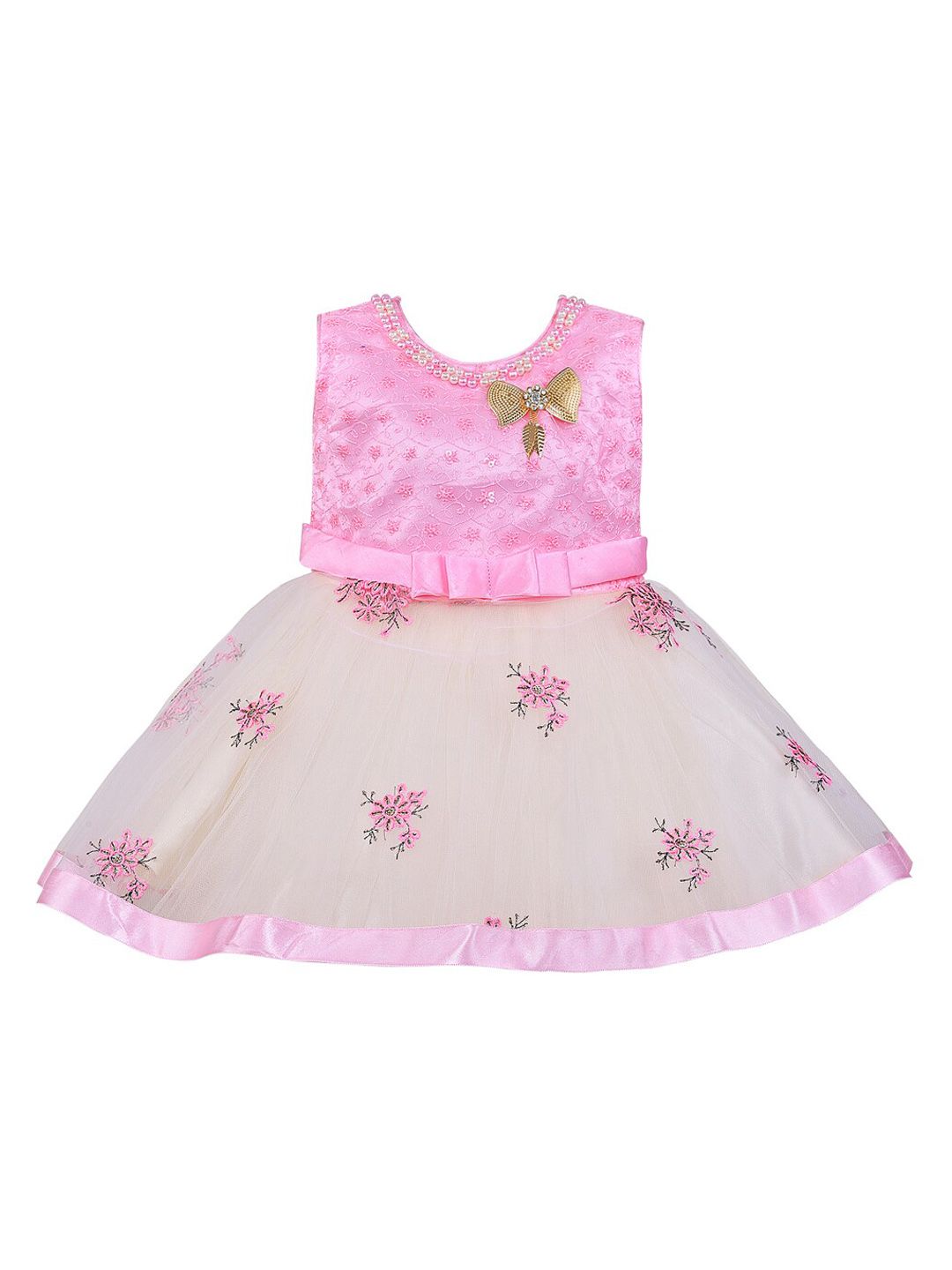 Wish Karo Girls Pink Embroidered Fit and Flare Dress