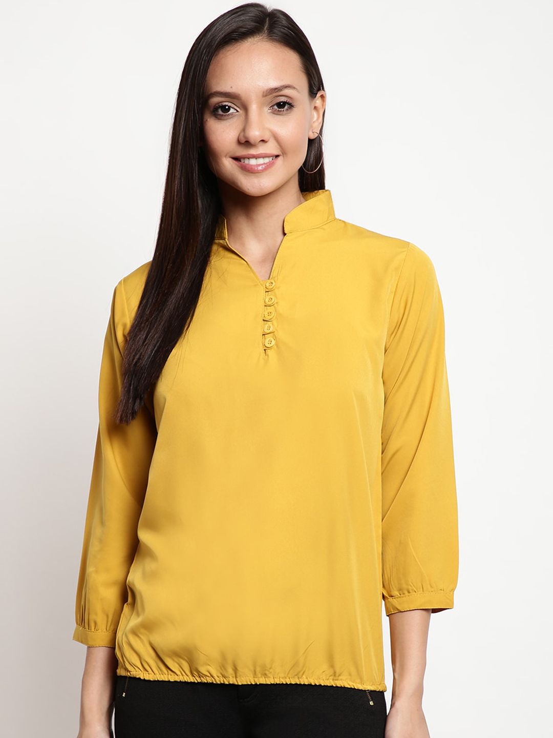 Mayra Women Mustard Yellow Solid Blouson Top