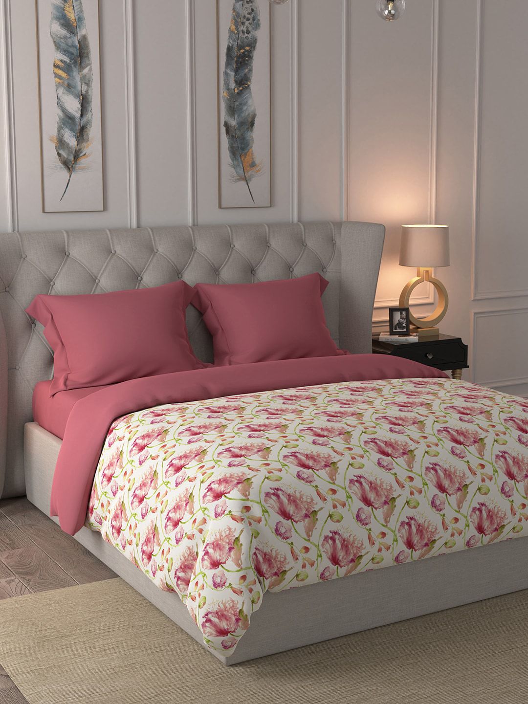 MASPAR Pink & White Floral AC Room 110 GSM Double Bed Quilt Price in India