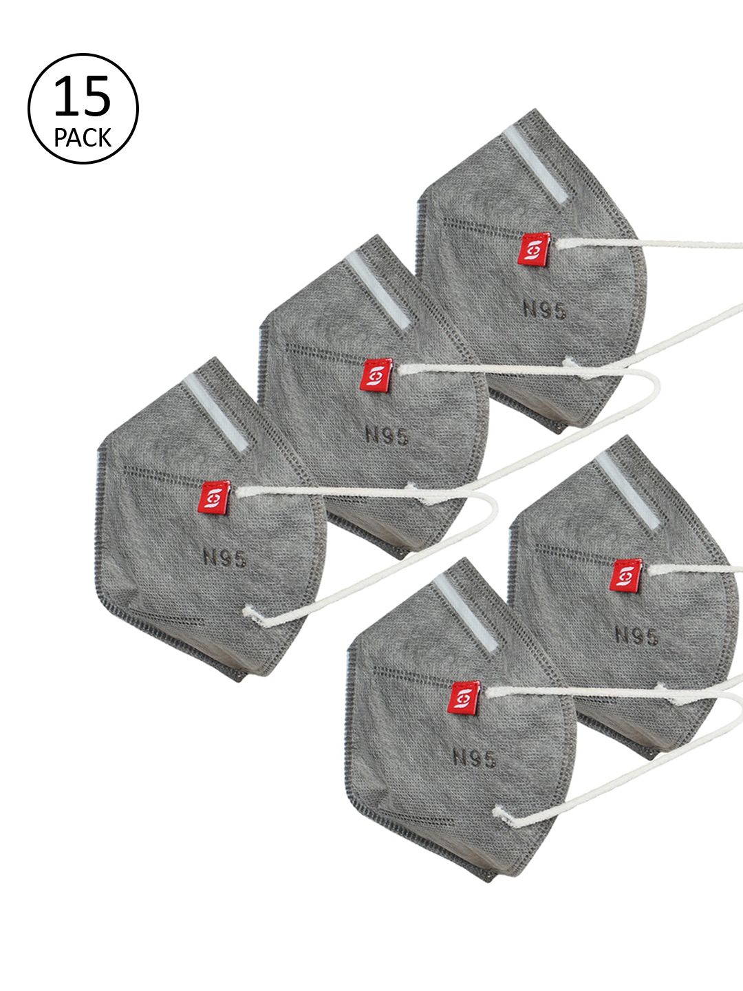 Swiss Design Unisex 15 Pcs Grey Solid 5-Ply Disposable N95 Masks Price in India
