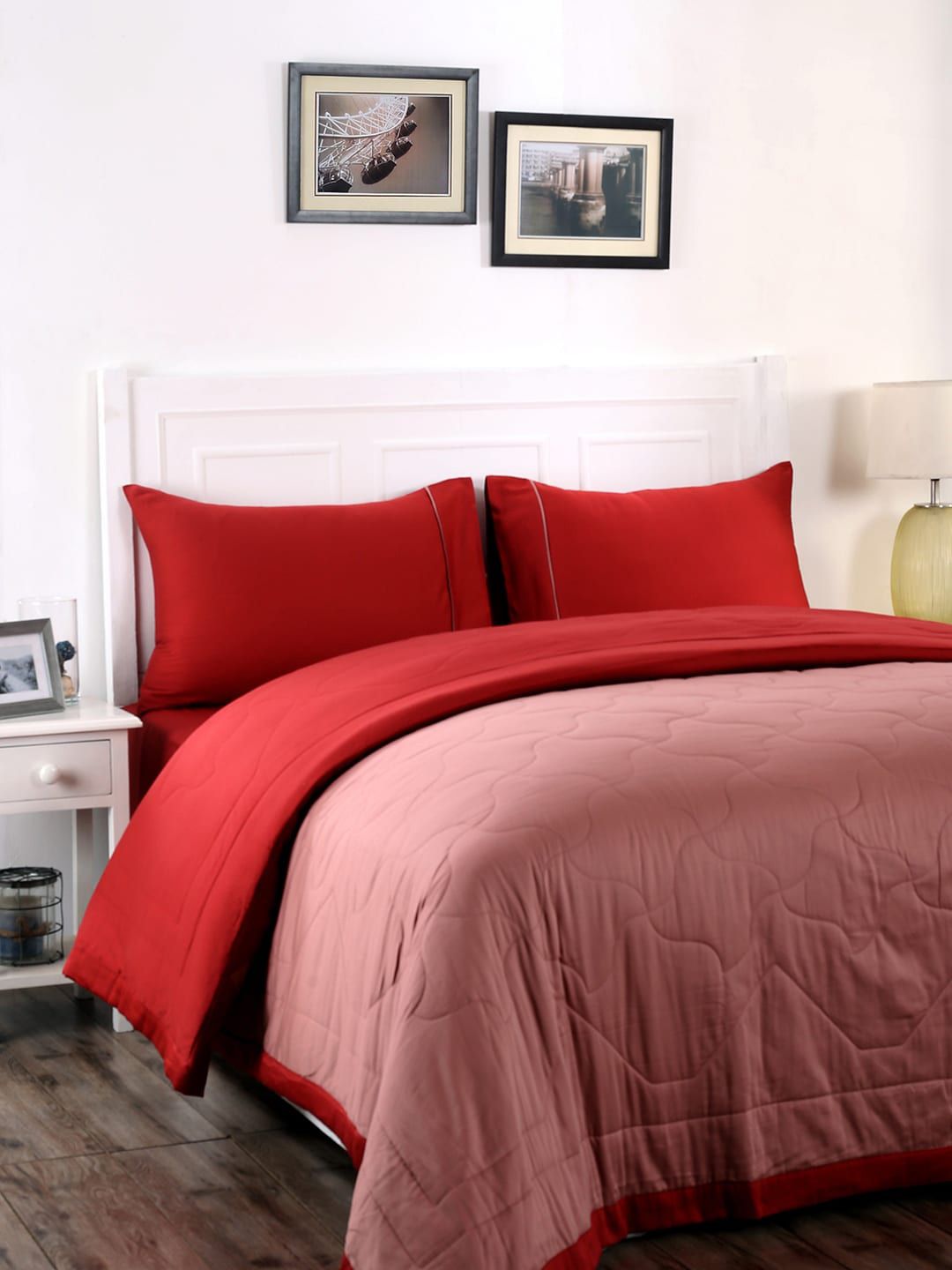 MASPAR Red Solid AC Room 120 GSM Double Bed Quilt Price in India