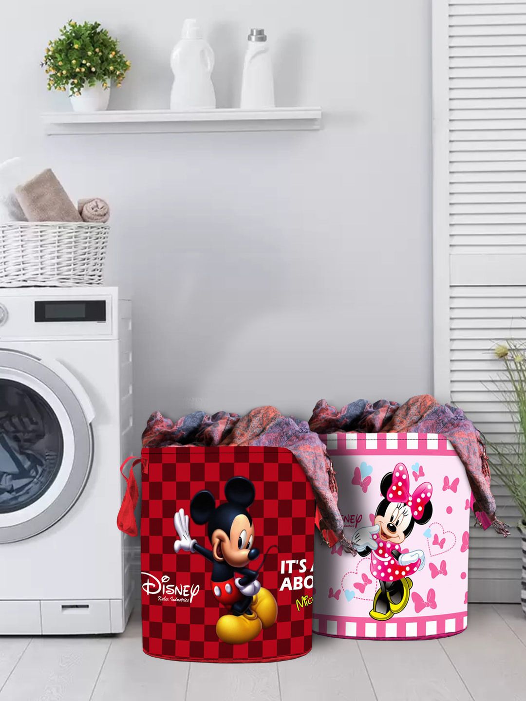 Kuber Industries Set Of 2 Disney Mickey Minnie Print Foldable Laundry Basket With Handles Price in India