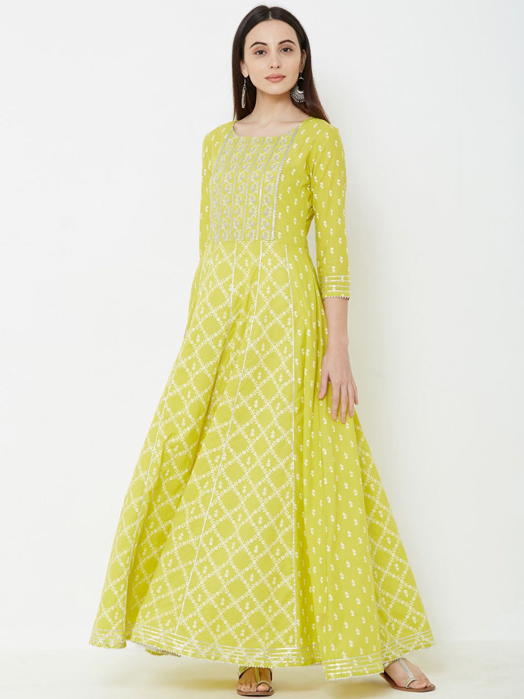 FASHOR Women Lime Green Printed Anarkali Kurta Price in India