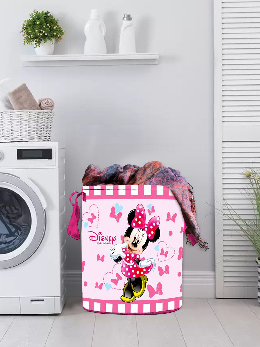 Kuber Industries Pink & White Disney Minnie Print Foldable Sustainable Laundry Basket Price in India