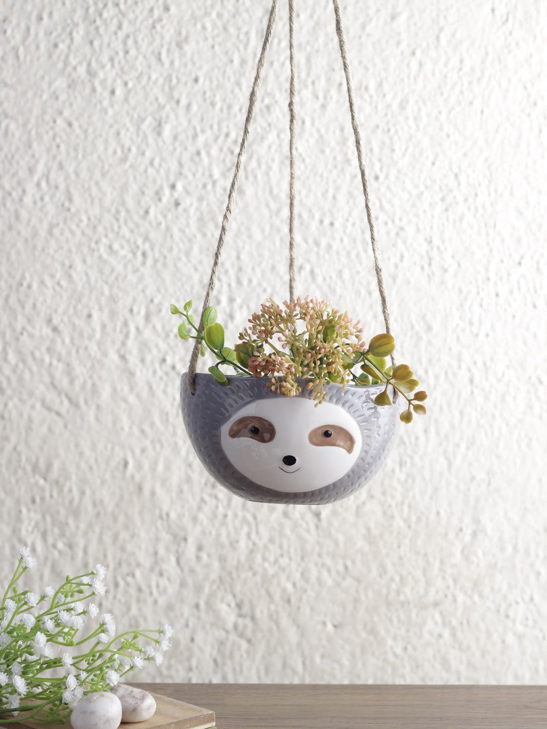 Aapno Rajasthan Grey & White Hanging Ceramic Planter Price in India