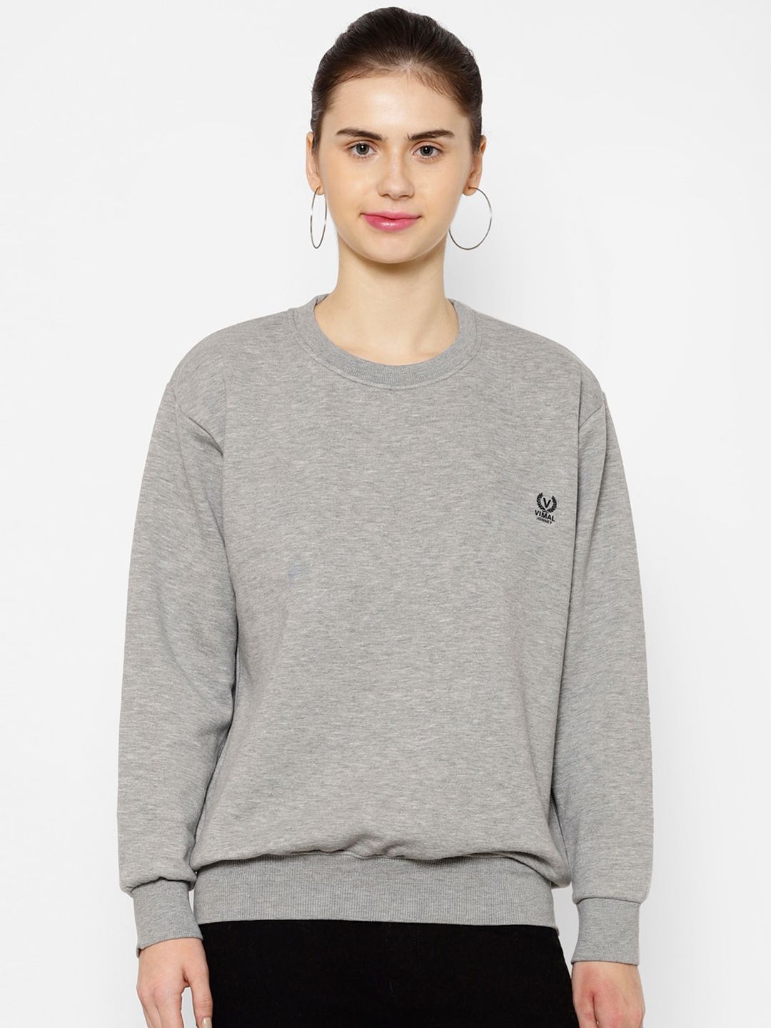 VIMAL JONNEY Women Grey Solid Sweatshirt Price in India