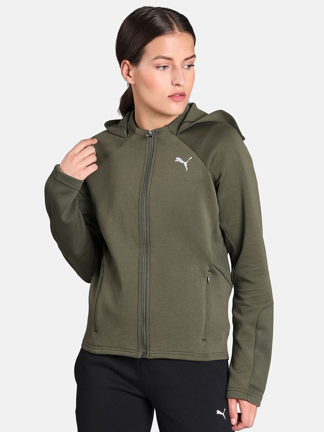 Puma Women Green Solid Sporty Jacket Price in India