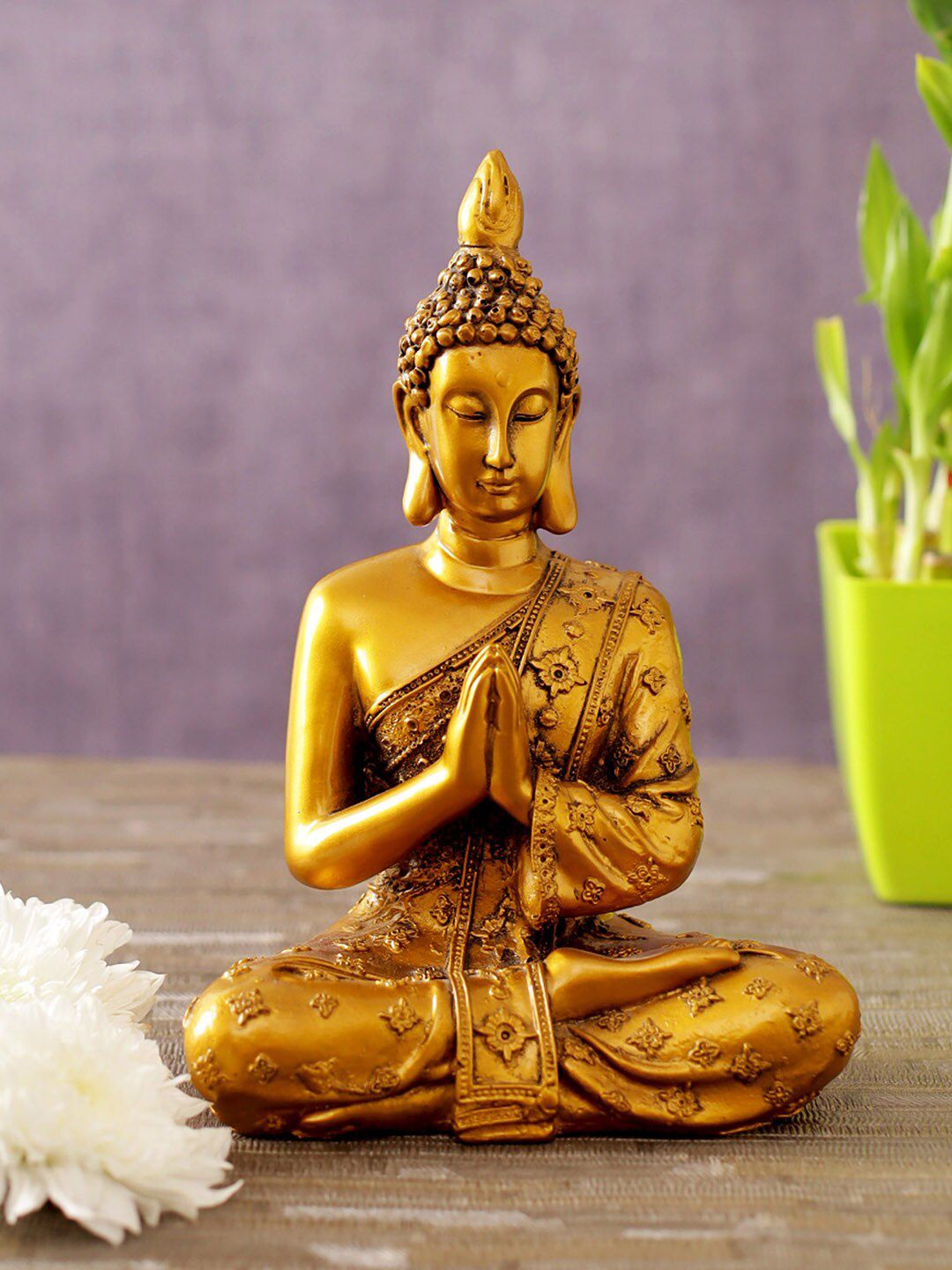 TIED RIBBONS Gold-Toned Polyresin Buddha Showpiece Price in India