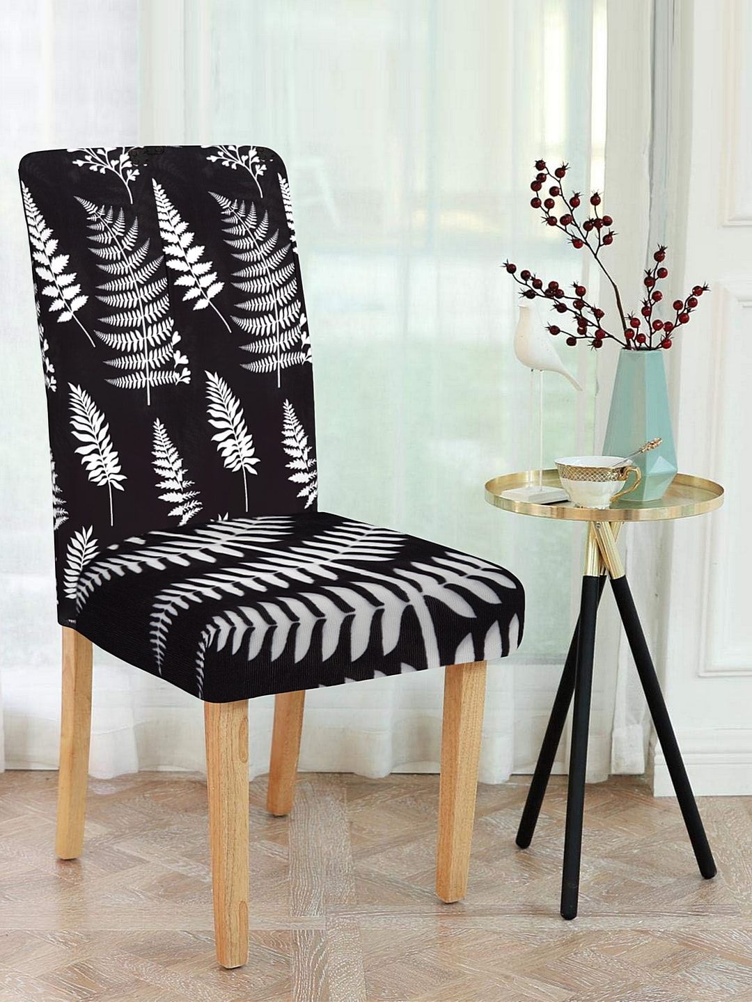 Cortina Unisex Black & Grey Printed Set Of 6 Chair Covers Price in India
