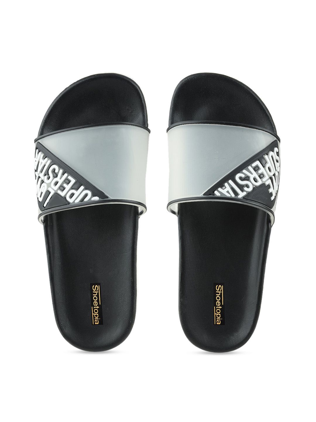 Shoetopia Women Grey & White Printed Sliders Price in India