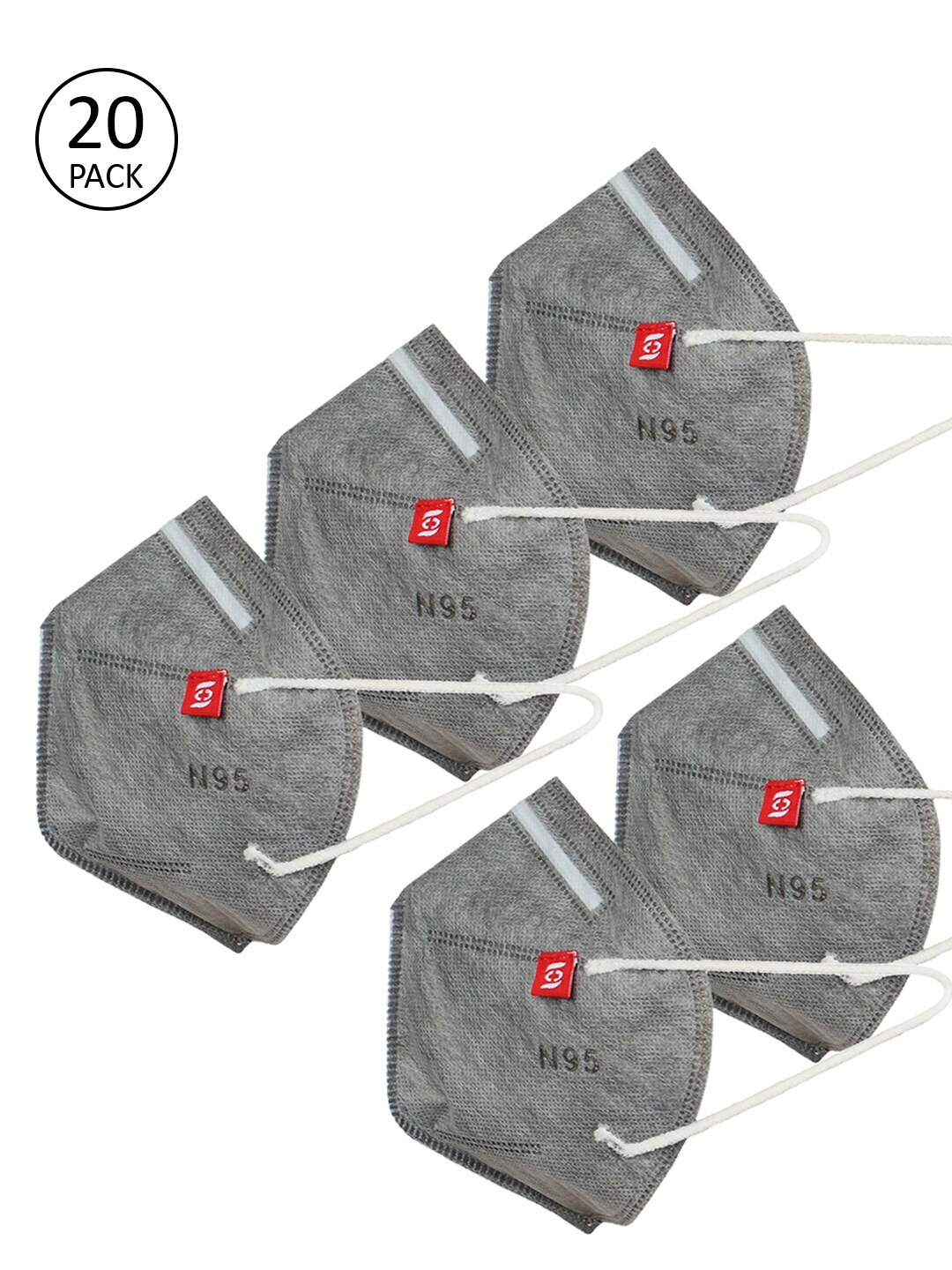 Swiss Design Adults Grey Pack of 20 5-Ply Anti-Pollution N95 Masks Price in India