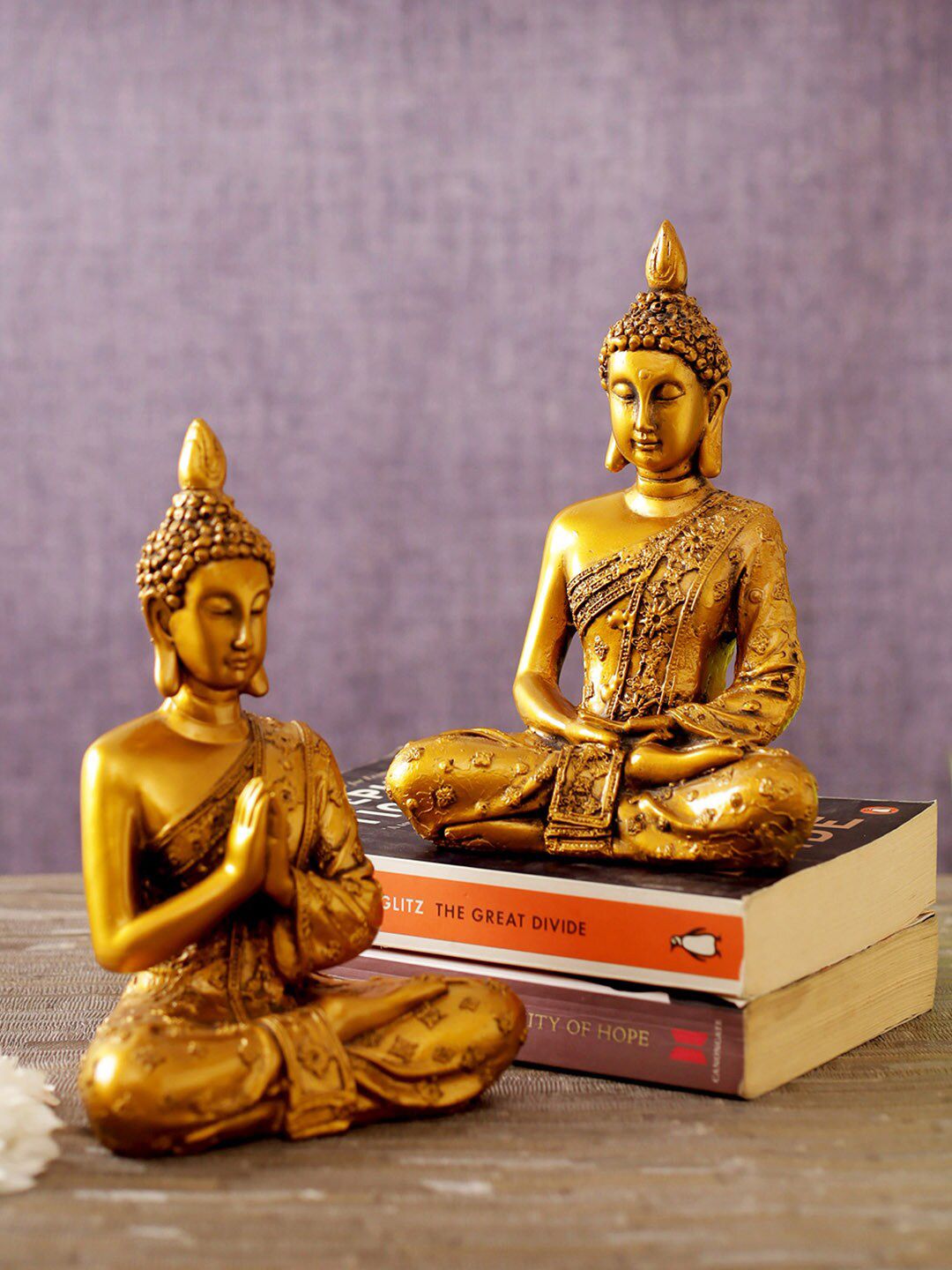 TIED RIBBONS Set Of 2 Gold-Toned Polyresin Buddha Showpieces Price in India