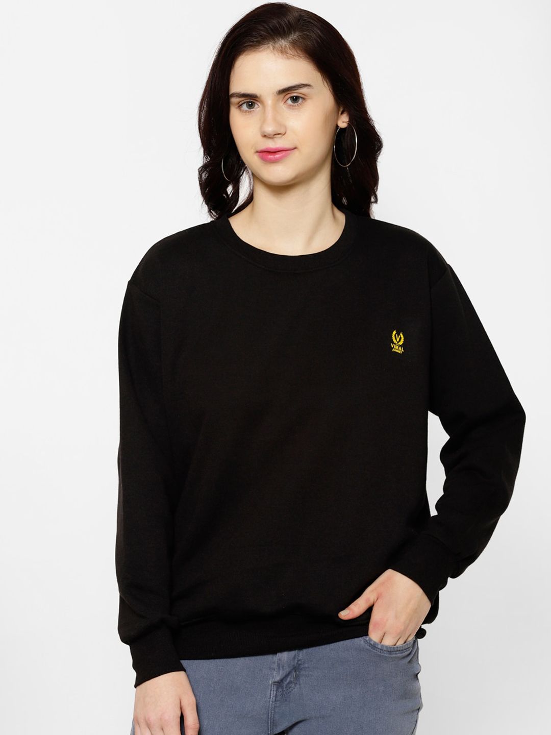 VIMAL JONNEY Women Black Solid Sweatshirt Price in India